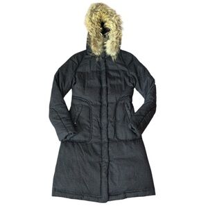 Soia & Kyo Long Charcol Grey Winter Coat Racoon Fur Hood Size XS